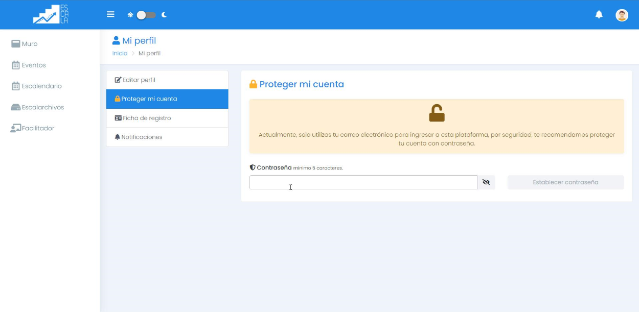 Proteger tu cuenta Escala